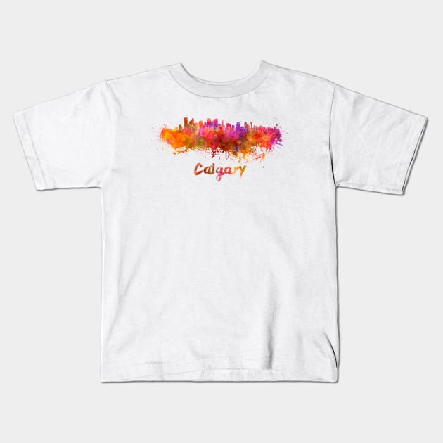 Calgary skyline in watercolor Kids T-Shirt by PaulrommerArt